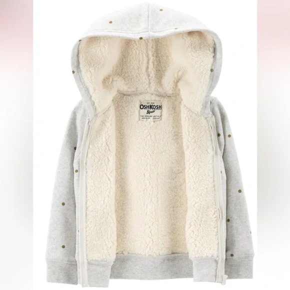 EUC OshKosh B'gosh Zip-Up Polka Dot Sherpa Lined Hoodie. - Picture 2 of 7